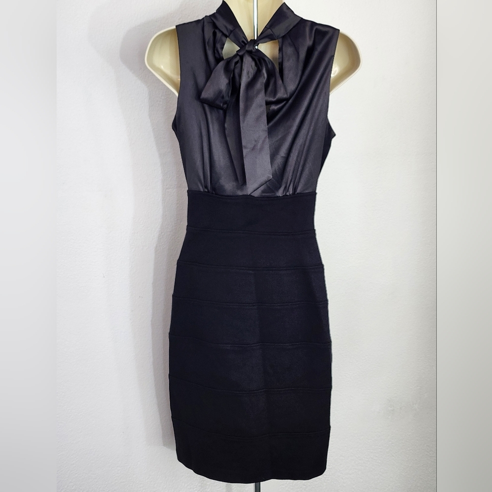 Donna Ricco Dress Satin Bodice Tie Back Sash Black Soze 4 - Picture 10 of 13